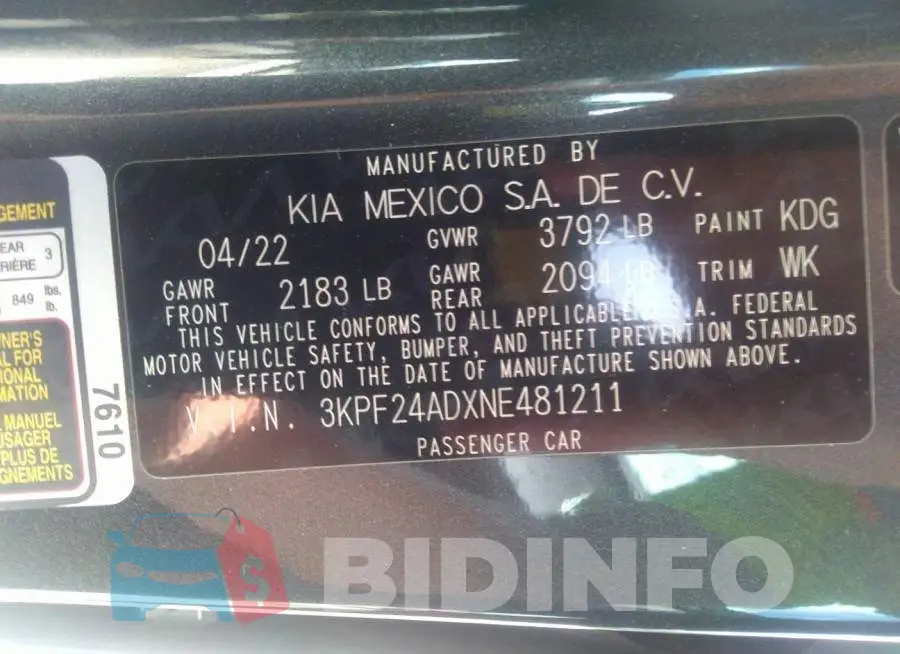 3KPF24ADXNE481211 Photo# 9
