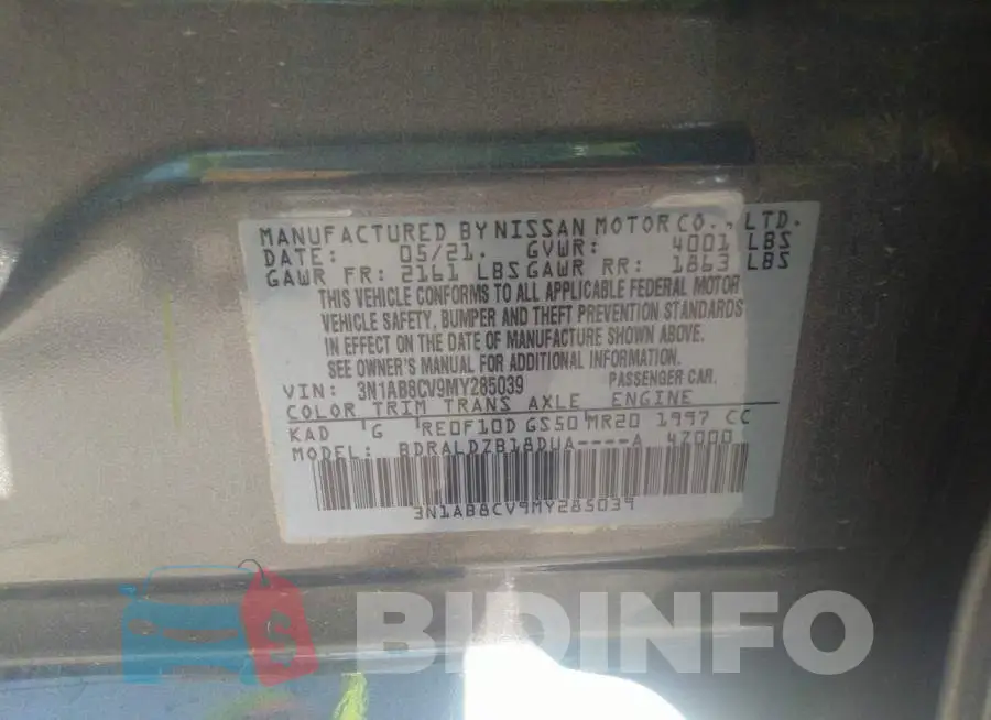 3N1AB8CV9MY285039 Photo# 9