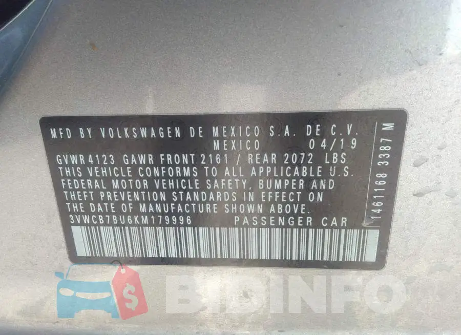 3VWCB7BU6KM179996 Photo# 9