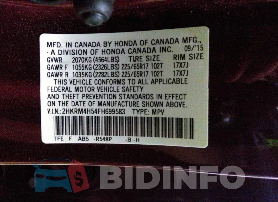 2HKRM4H54FH699583 Photo# 9