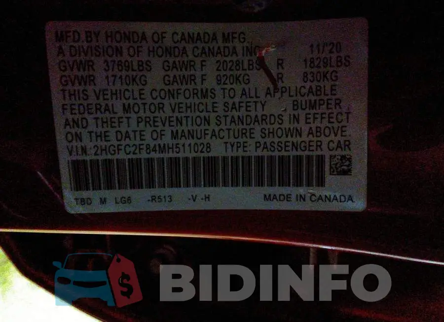 2HGFC2F84MH511028 Photo# 9