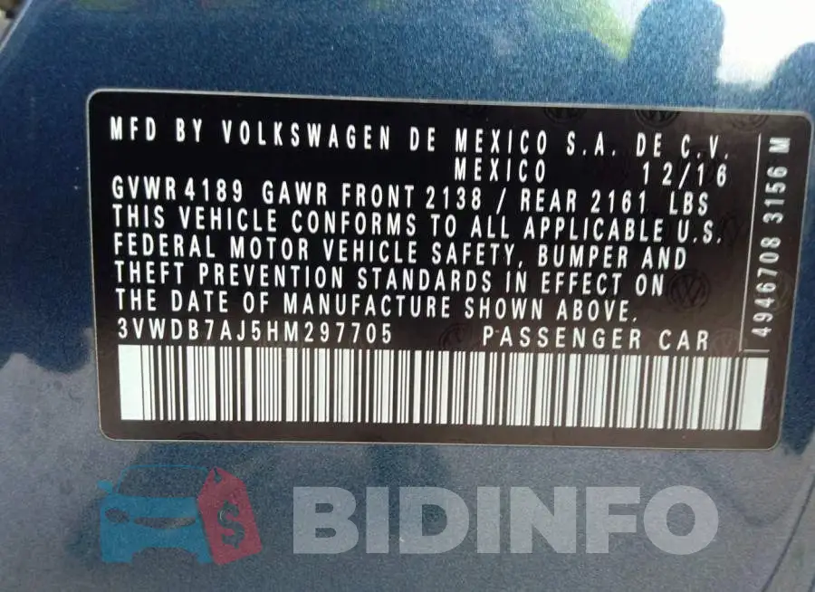 3VWDB7AJ5HM297705 Photo# 9