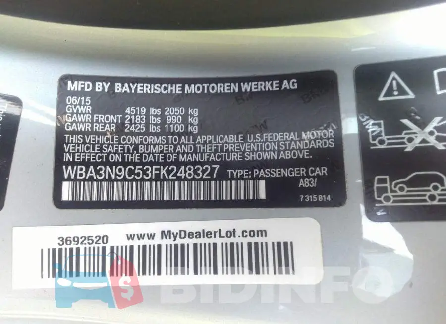 WBA3N9C53FK248327 Photo# 9