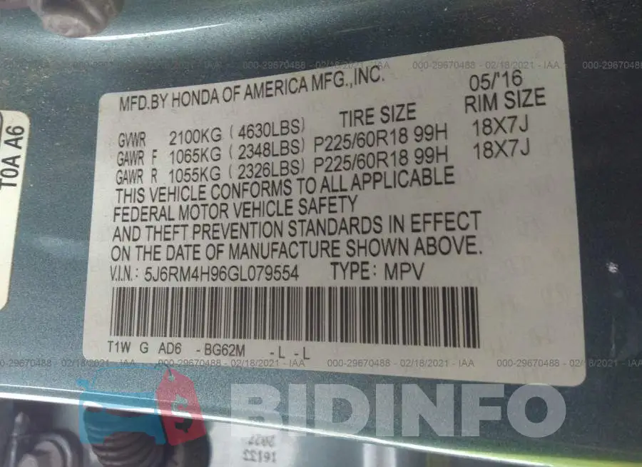 5J6RM4H96GL079554 Photo# 9