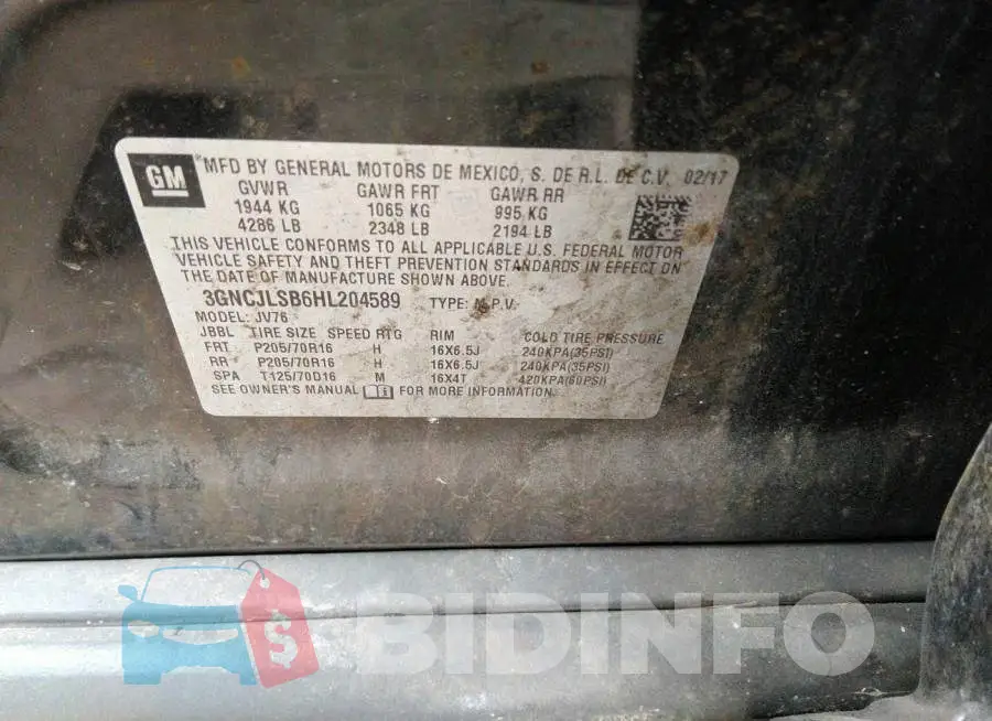 3GNCJLSB6HL204589 Photo# 9
