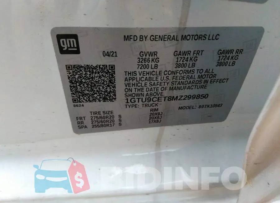 1GTU9CET8MZ299850 Photo# 9
