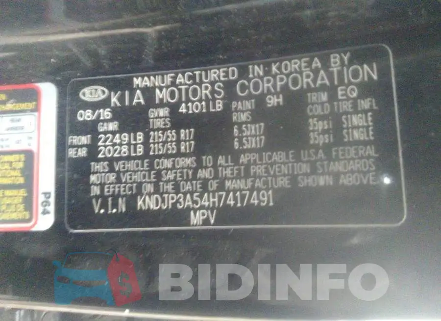 KNDJP3A54H7417491 Photo# 9