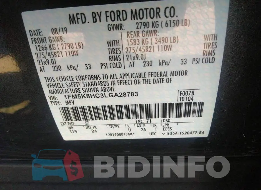 1FM5K8HC3LGA28783 Photo# 9