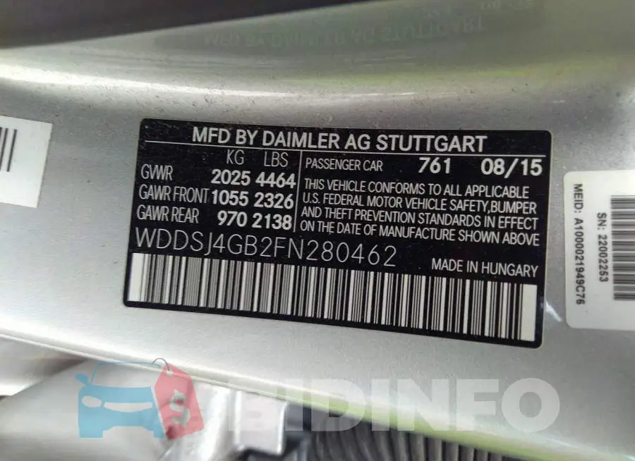 WDDSJ4GB2FN280462 Photo# 9