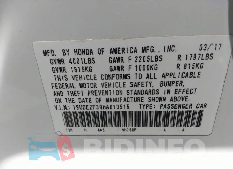 19UDE2F39HA013515 Photo# 9