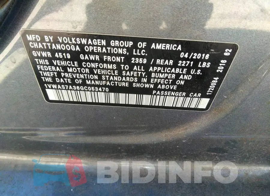 1VWAS7A36GC053470 Photo# 9