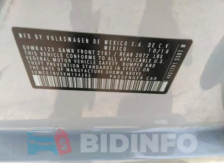 3VWC57BU3KM124283 Photo# 9
