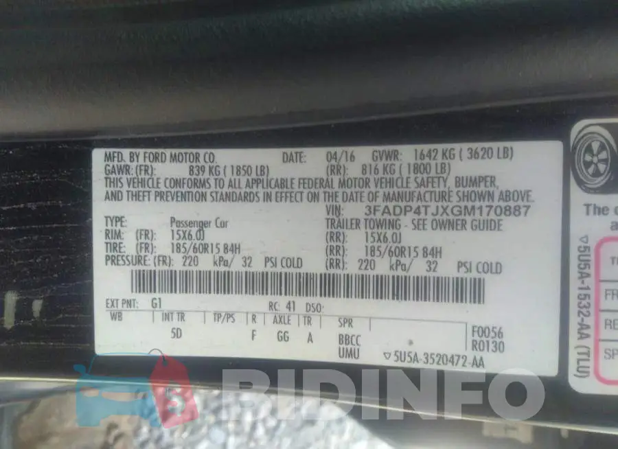 3FADP4TJXGM170887 Photo# 9