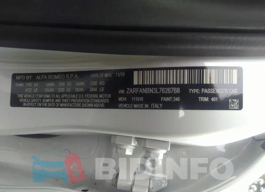 ZARFANBN3L7626768 Photo# 9