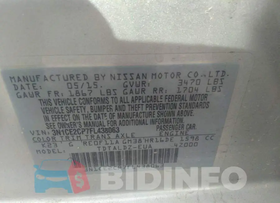 3N1CE2CP7FL438063 Photo# 9