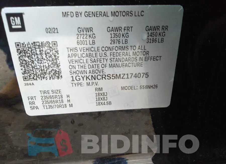 1GYKNCRS5MZ174075 Photo# 9