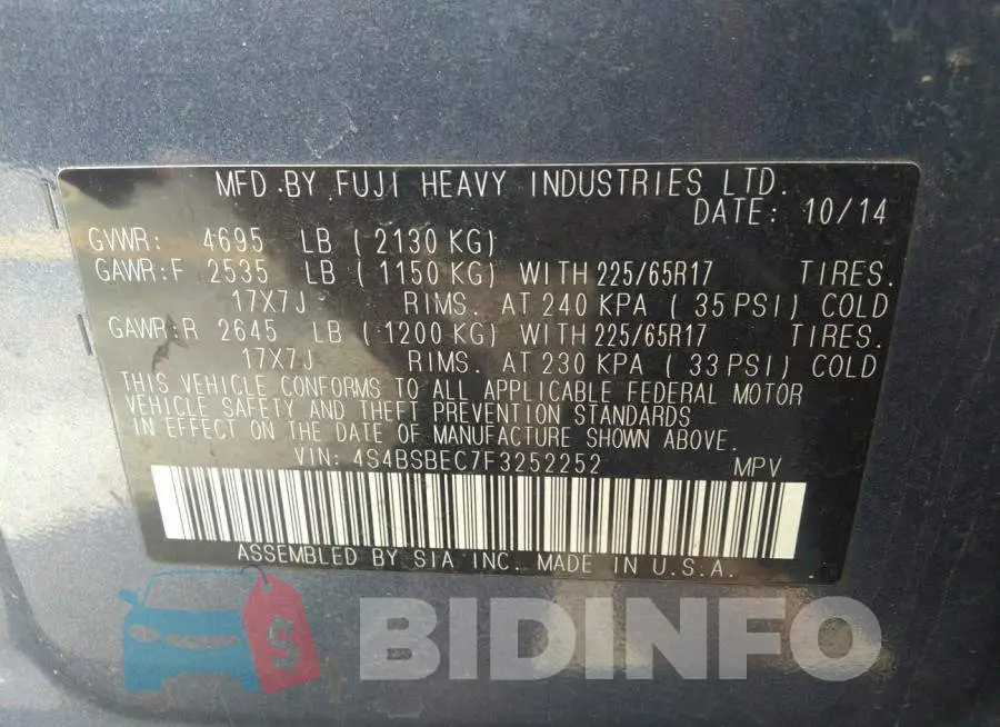 4S4BSBEC7F3252252 Photo# 9