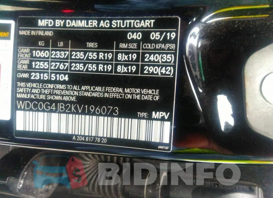 WDC0G4JB2KV196073 Photo# 9