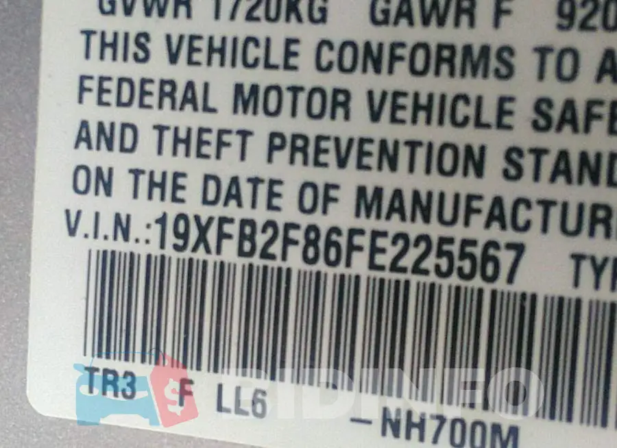 19XFB2F86FE225567 Photo# 9