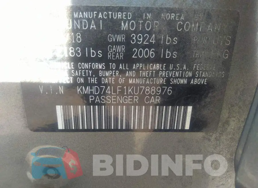 KMHD74LF1KU788976 Photo# 9