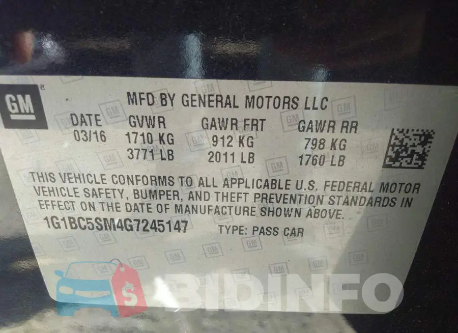 1G1BC5SM4G7245147 Photo# 9