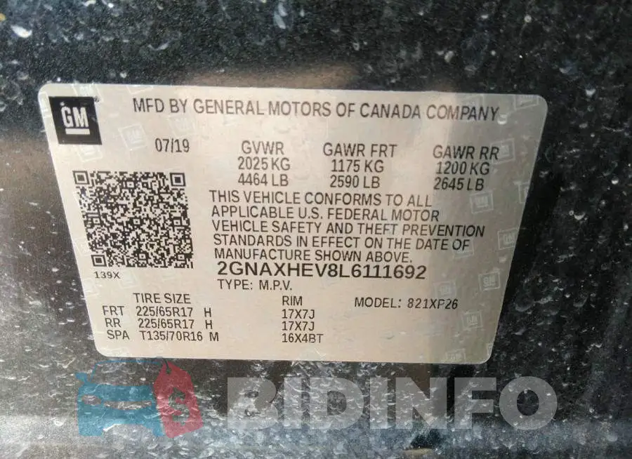 2GNAXHEV8L6111692 Photo# 9