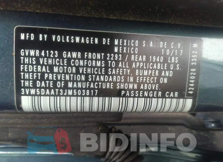 3VW5DAAT3JM503817 Photo# 9
