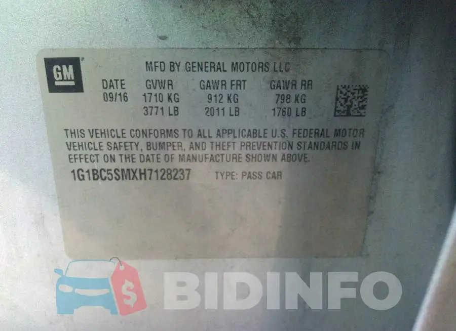 1G1BC5SMXH7128237 Photo# 9