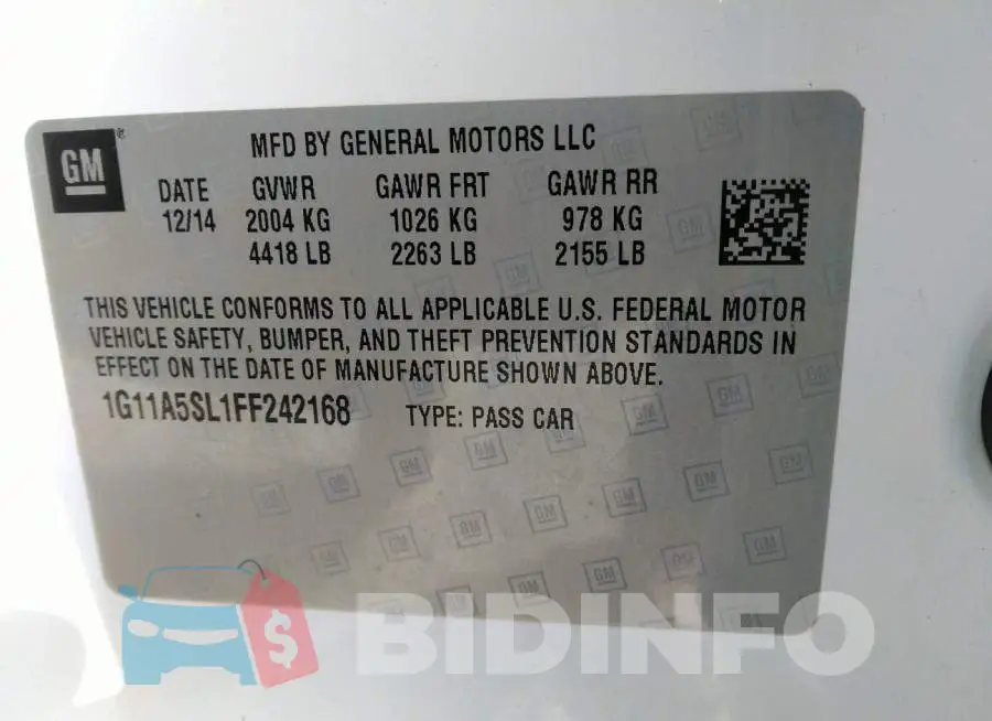 1G11A5SL1FF242168 Photo# 9