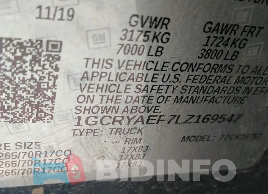 1GCRYAEF7LZ169547 Photo# 9