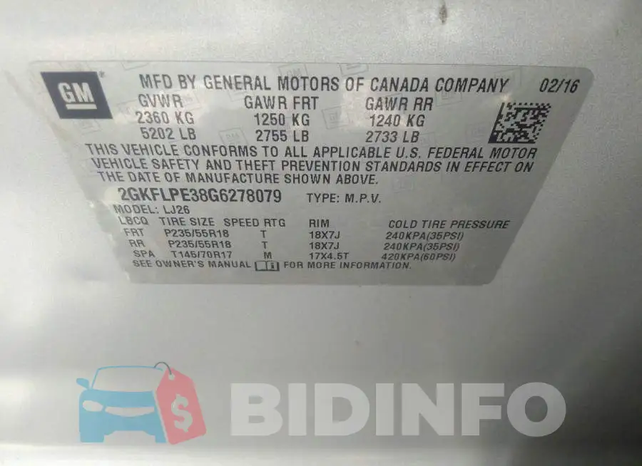 2GKFLPE38G6278079 Photo# 9