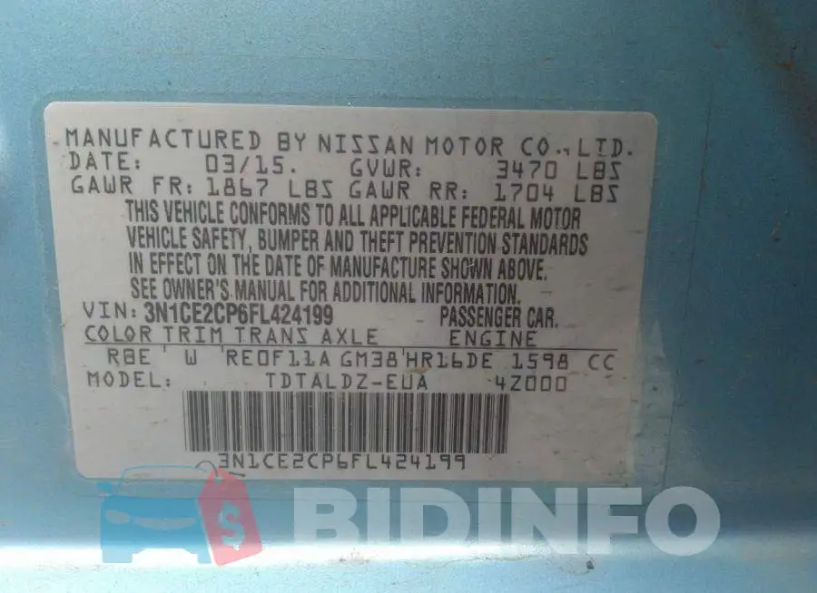 3N1CE2CP6FL424199 Photo# 9