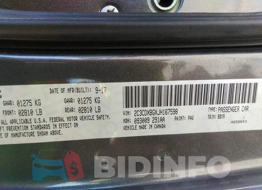 2C3CDXBGXJH167598 Photo# 9
