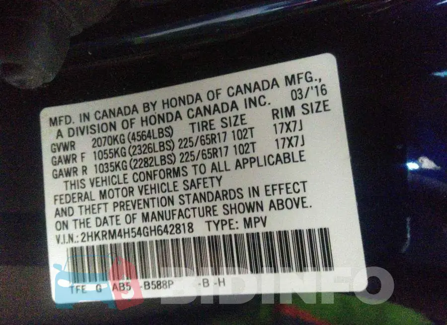 2HKRM4H54GH642818 Photo# 9