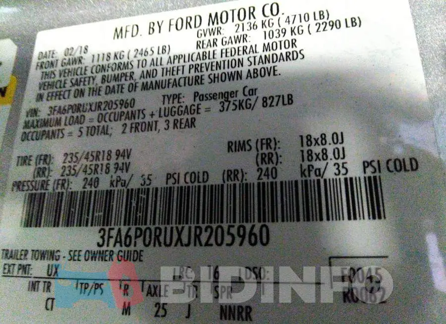 3FA6P0RUXJR205960 Photo# 9