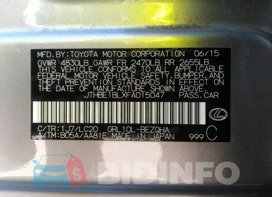 JTHBE1BLXFA015047 Photo# 9