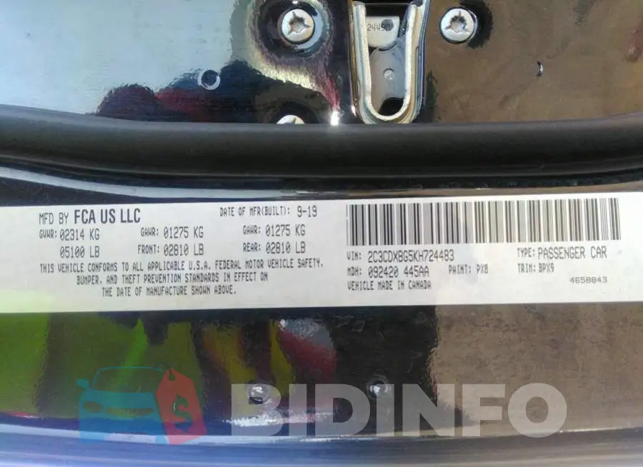 2C3CDXBG5KH724483 Photo# 9