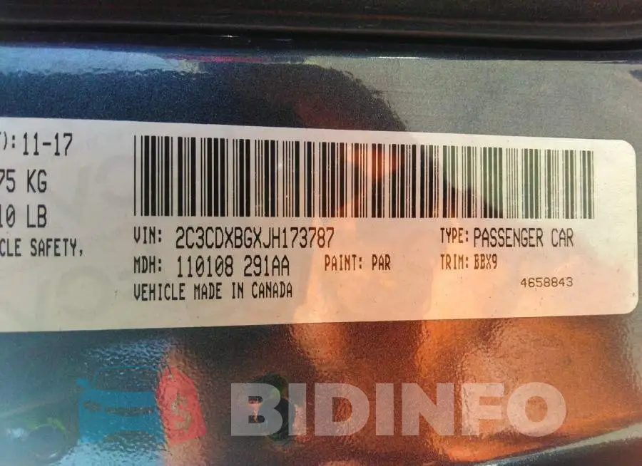 2C3CDXBGXJH173787 Photo# 9