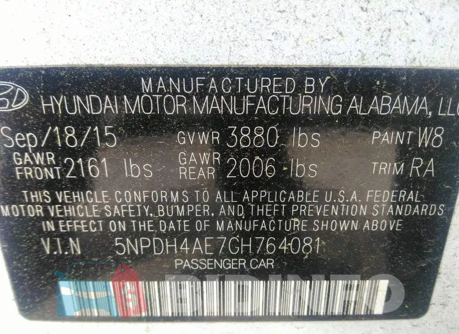 5NPDH4AE7GH764081 Photo# 9