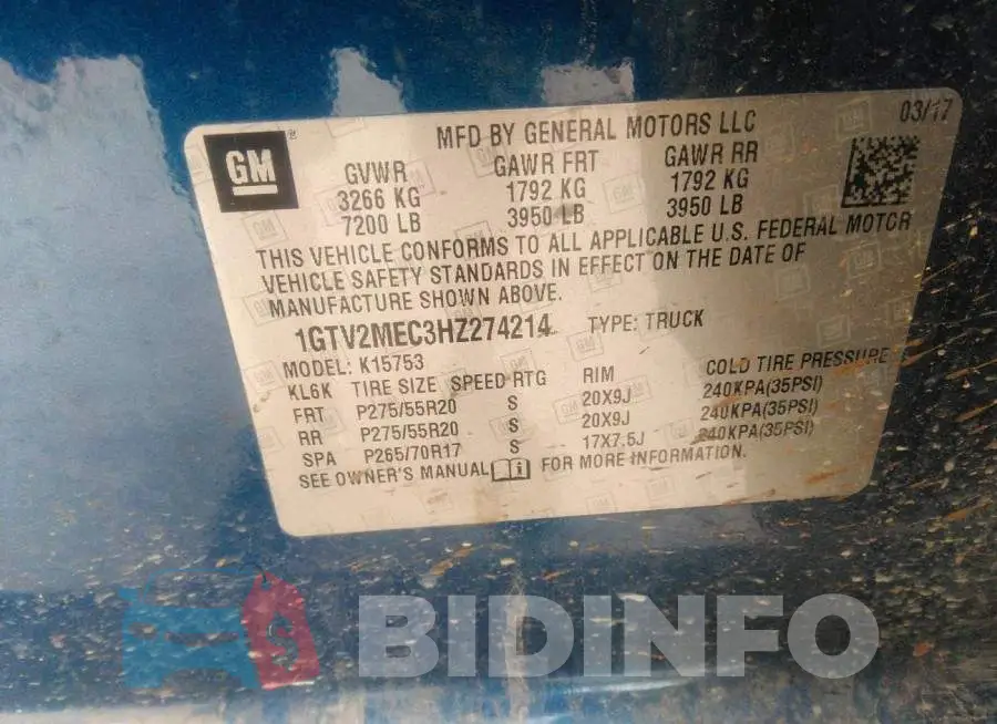 1GTV2MEC3HZ274214 Photo# 9