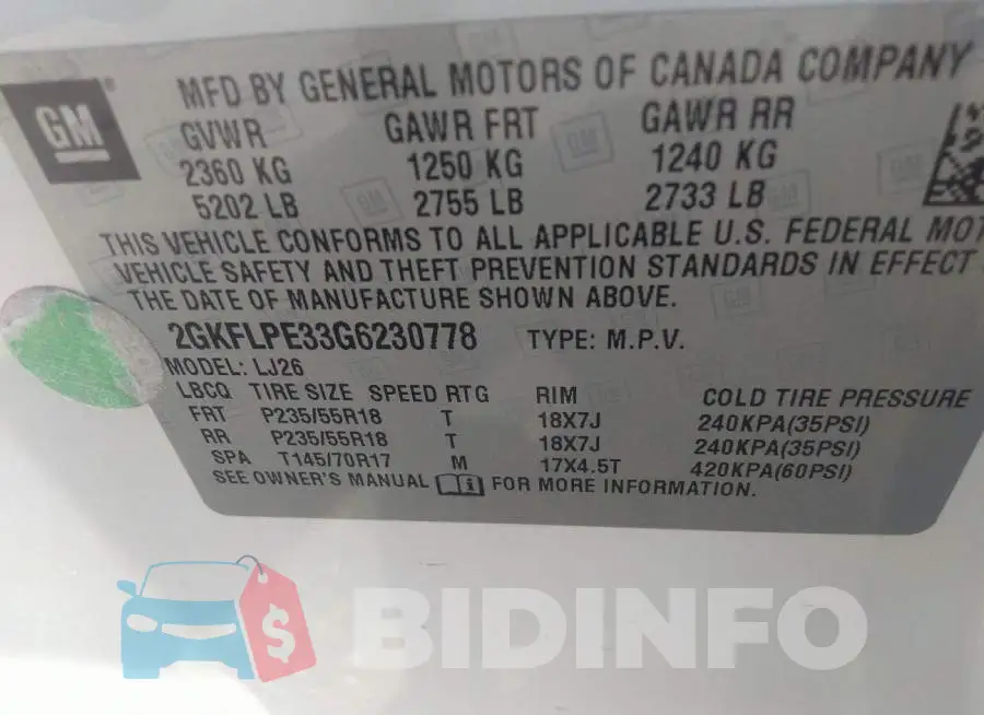 2GKFLPE33G6230778 Photo# 9