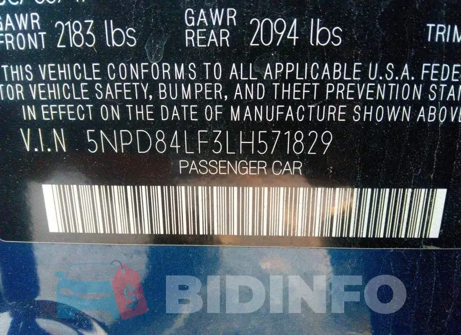 5NPD84LF3LH571829 Photo# 9