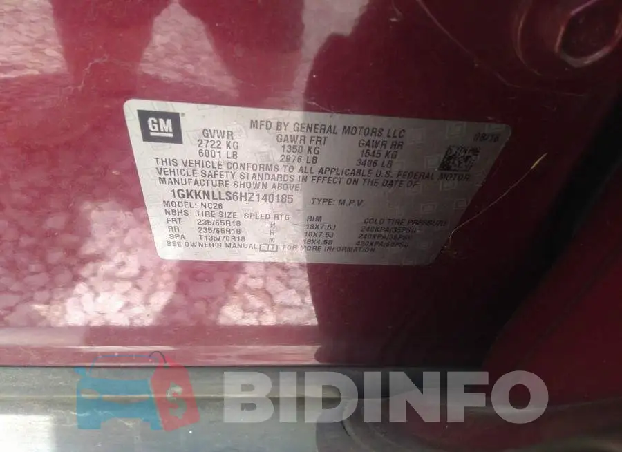 1GKKNLLS6HZ140185 Photo# 9
