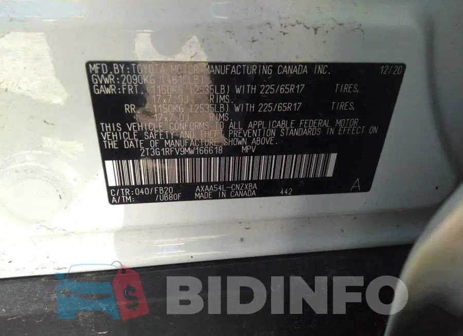 2T3G1RFV9MW166618 Photo# 9