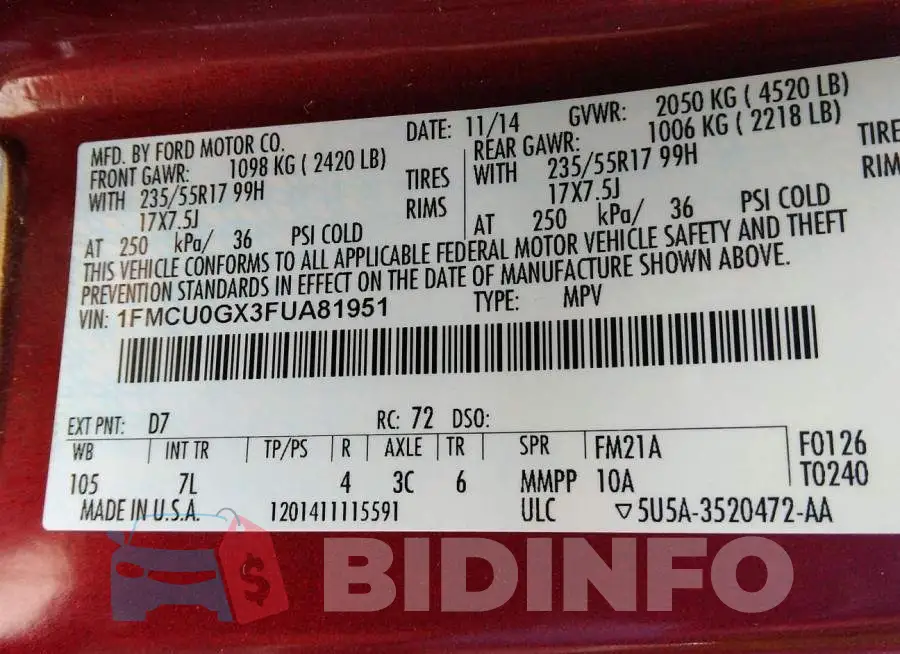 1FMCU0GX3FUA81951 Photo# 9