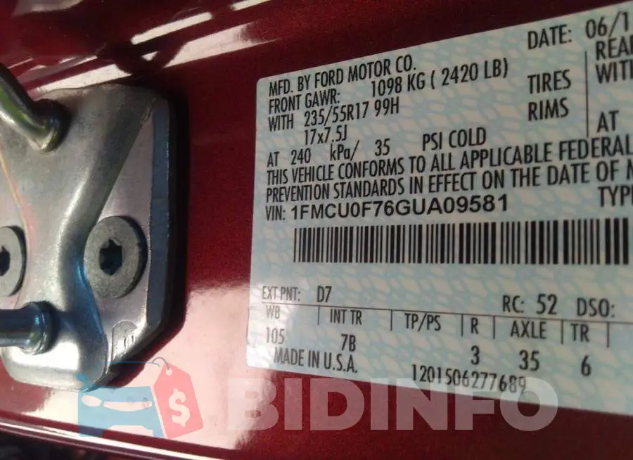 1FMCU0F76GUA09581 Photo# 9