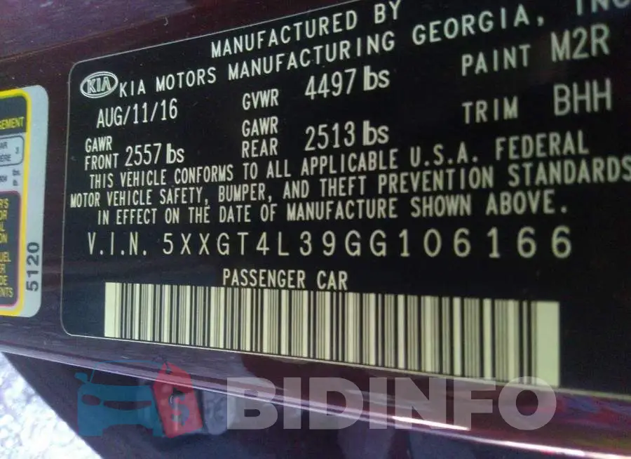 5XXGT4L39GG106166 Photo# 9