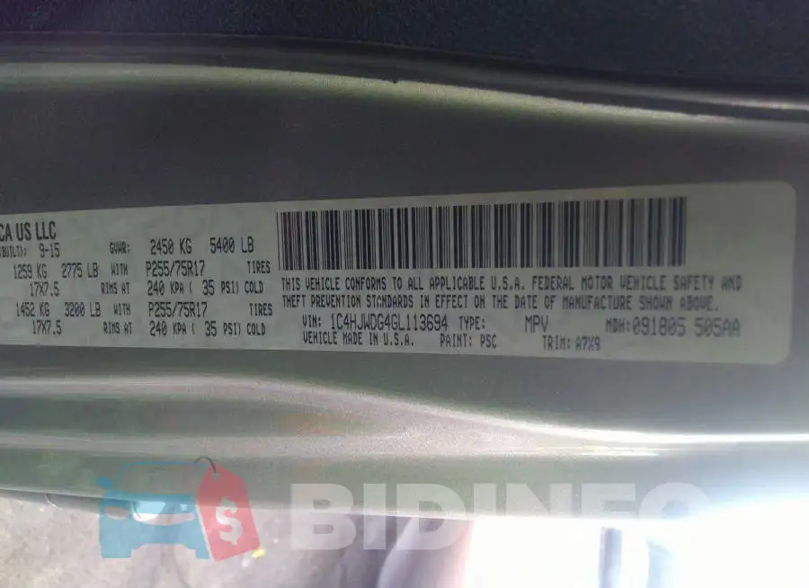 1C4HJWDG4GL113694 Photo# 9