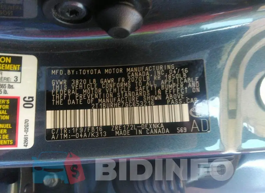2T1BURHE7GC653216 Photo# 9