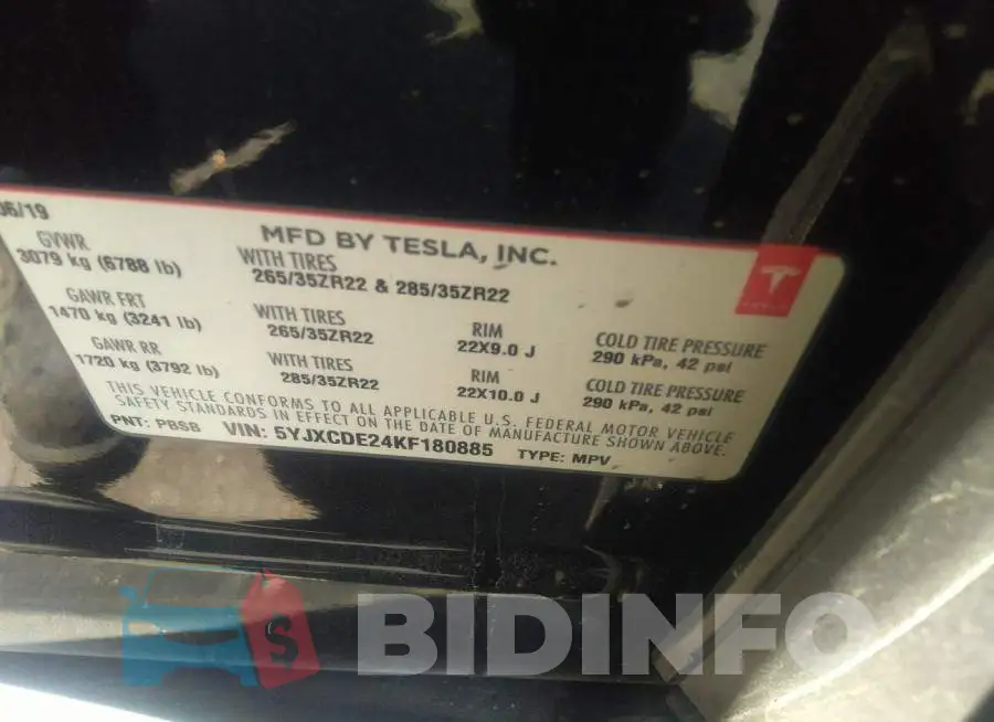 5YJXCDE24KF180885 Photo# 9